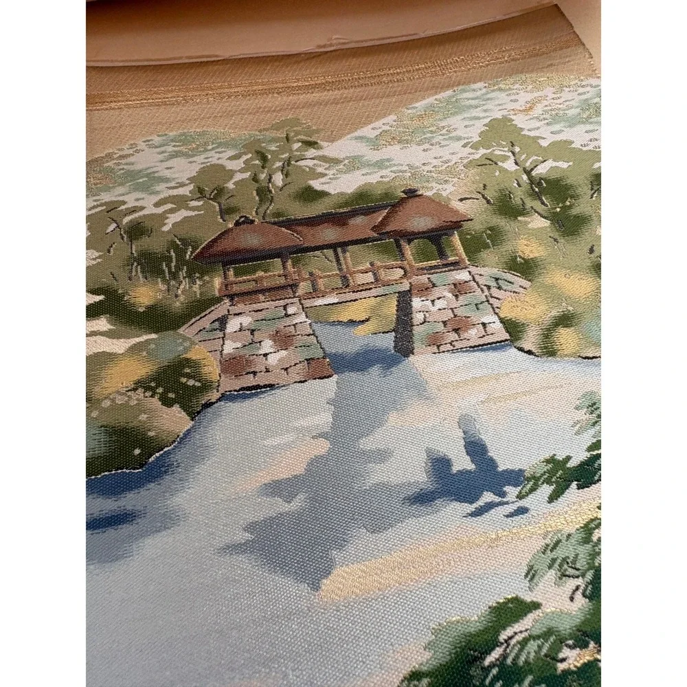Vintage Japanese Silk Tapestry Shugakuin Imperial Villa Kyoto Gold Thread Art